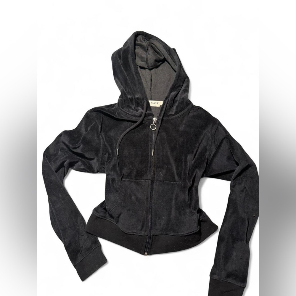 Black Velour Zip-Up Hoodie